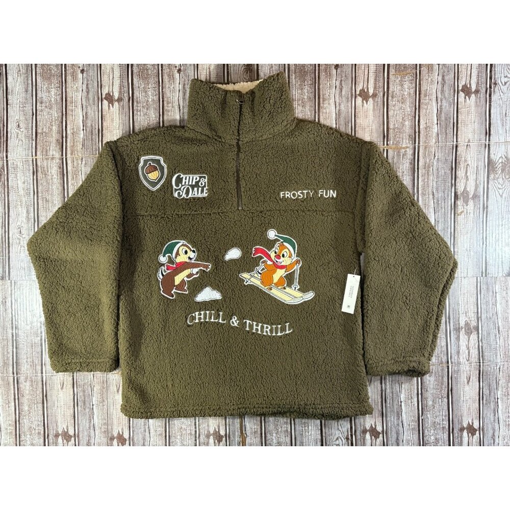 Disney CHIP & DALE fleece 1/4 zip Sweater size s color Brown NWT